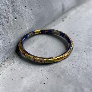 Cloisonne Enamel hinged Floral Bangle Bracelet baby/childs size